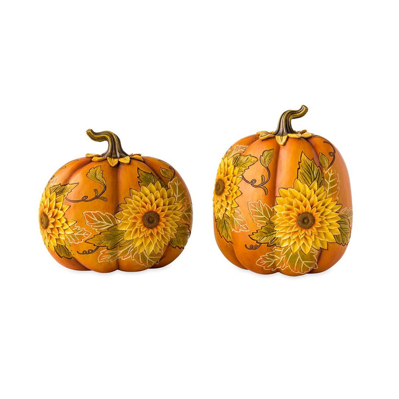 Plow & Hearth Carved Pumpkins with Sunflowers - Set of 2