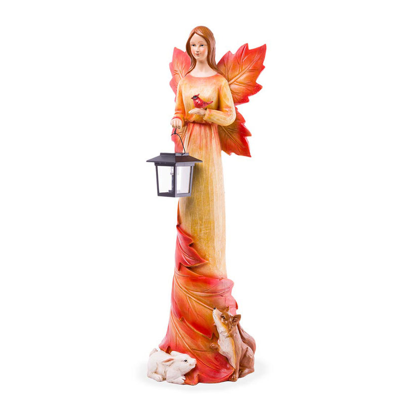 Plow & Hearth Solar Fall Foliage Angel and Friends Garden Statue