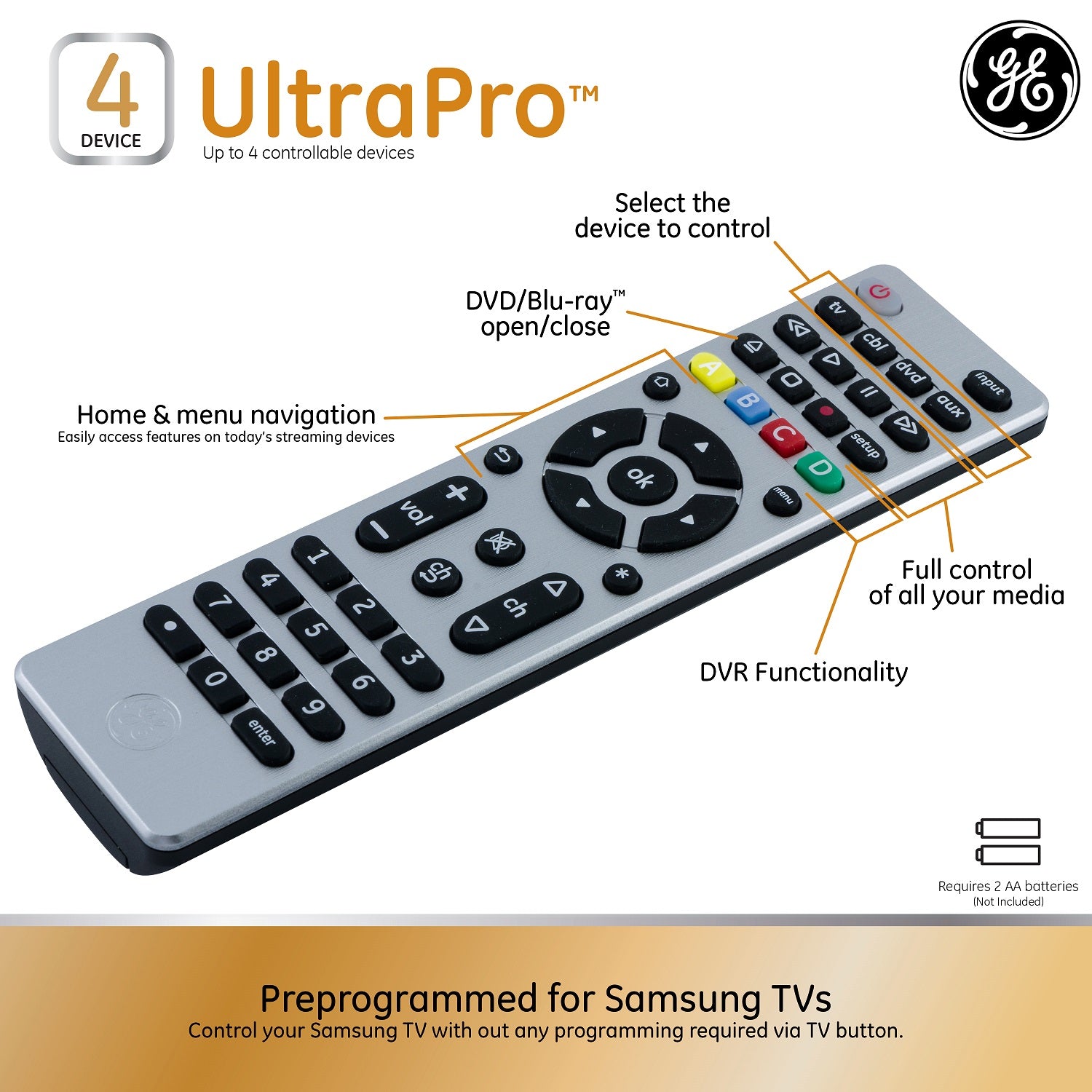 GE UltraPro 4-Device Universal Remote Control