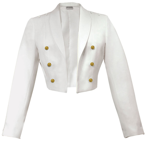 Female Dinner Dress White Coat With USCG Buttons & Shoulder Loops