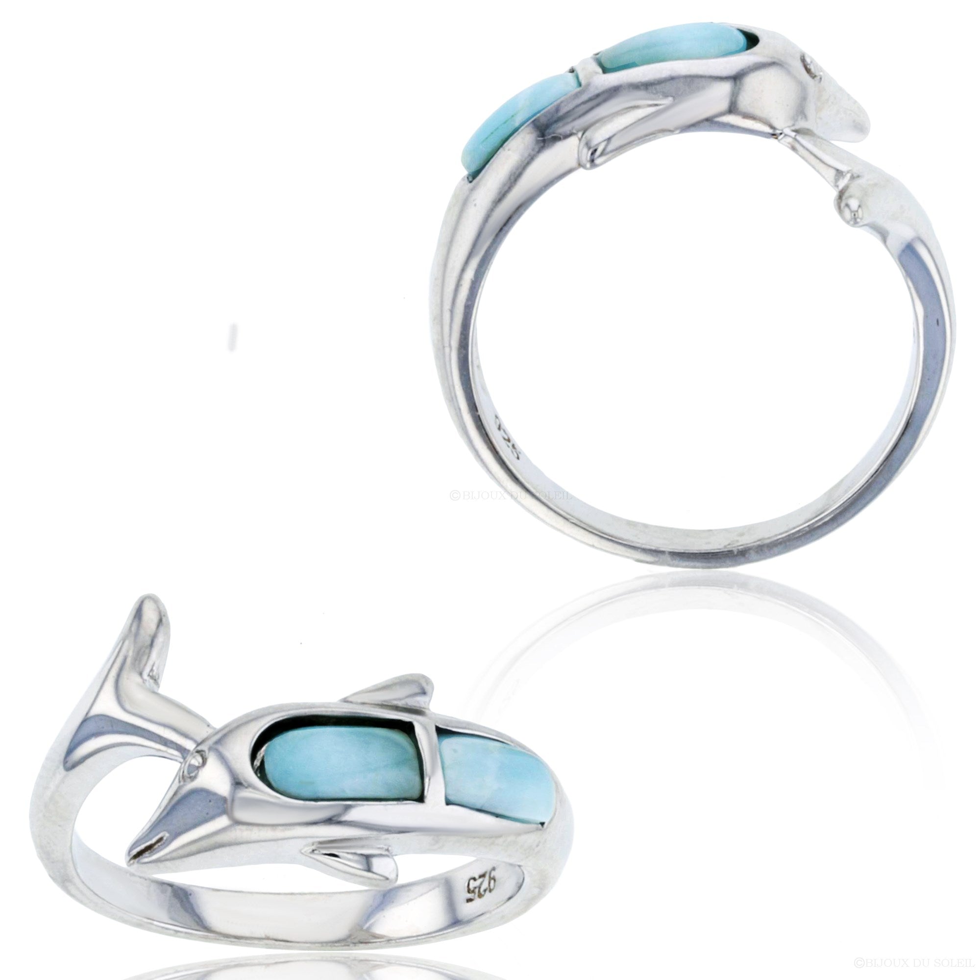 Bijoux Du Soleil Sterling Silver Rhodium Larimar Dolphin Ring - Size 8