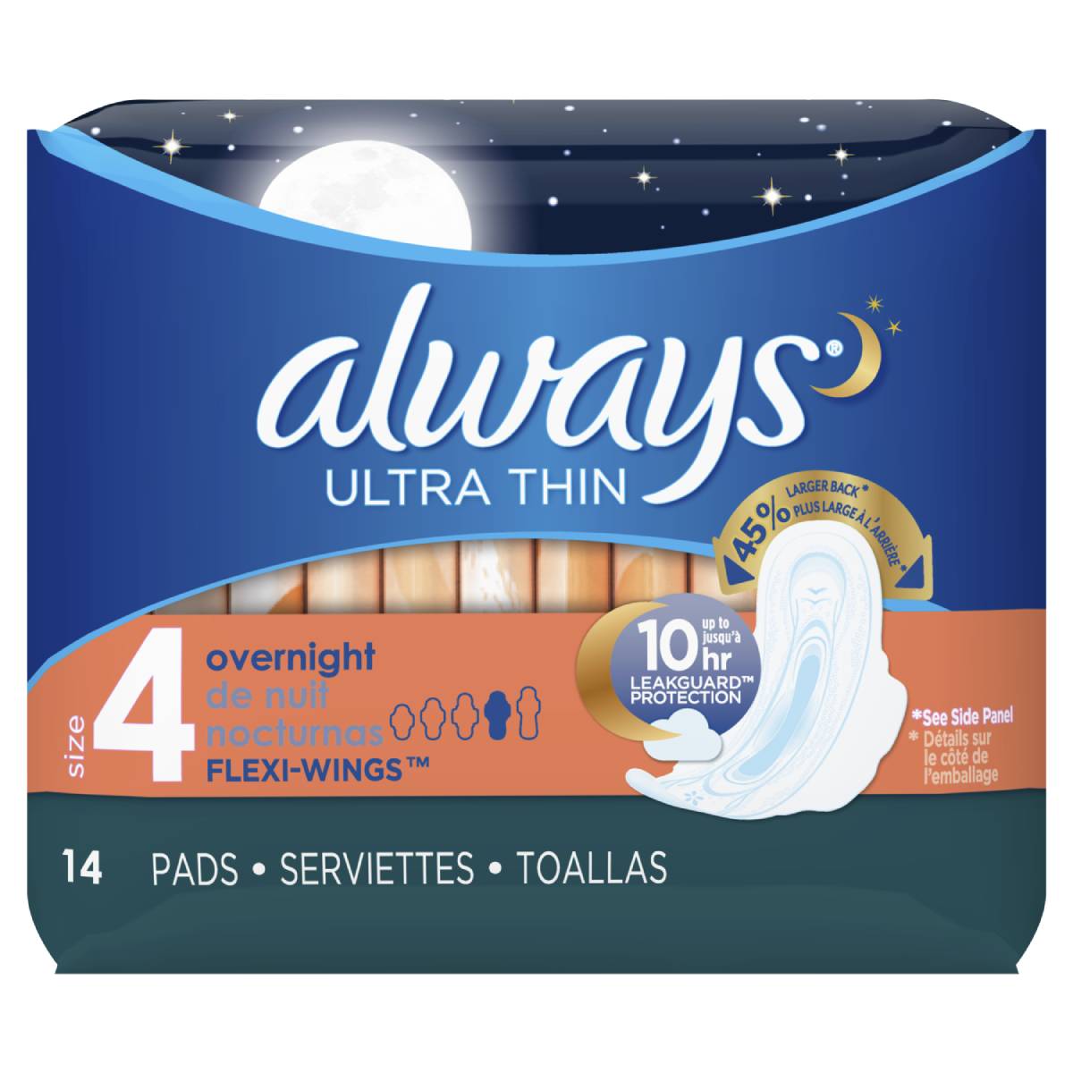 Always Ultra Thin Overnight Pads with Wings - 14 Count