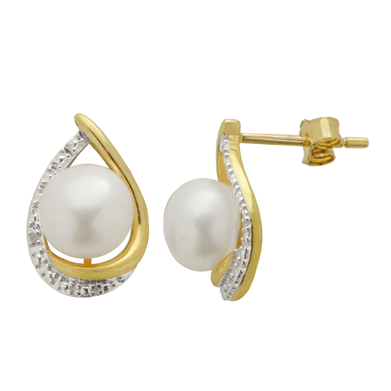 Imperial Pearls Baroque Shape Cultured Freshwater Pearl /Diamond Accent Tear-Shape Earrings - 14K Gold Plated Sterling Silver - 7-7.5MM