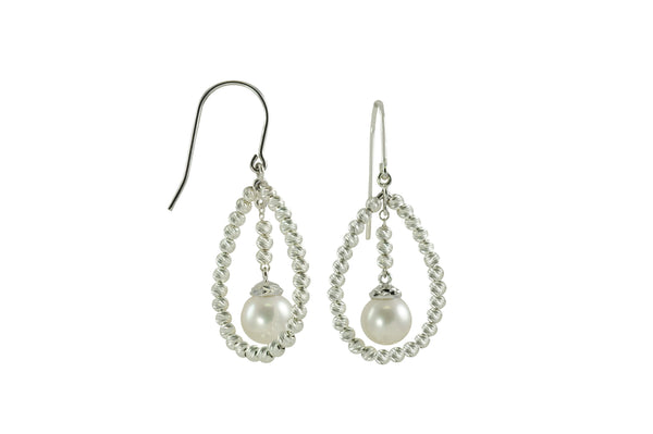 Imperial Pearls Diamond Cut Brilliance Teardrop Fish Hook Earrings with 3MM Pearl Double Drop Pearls - Sterling Silver