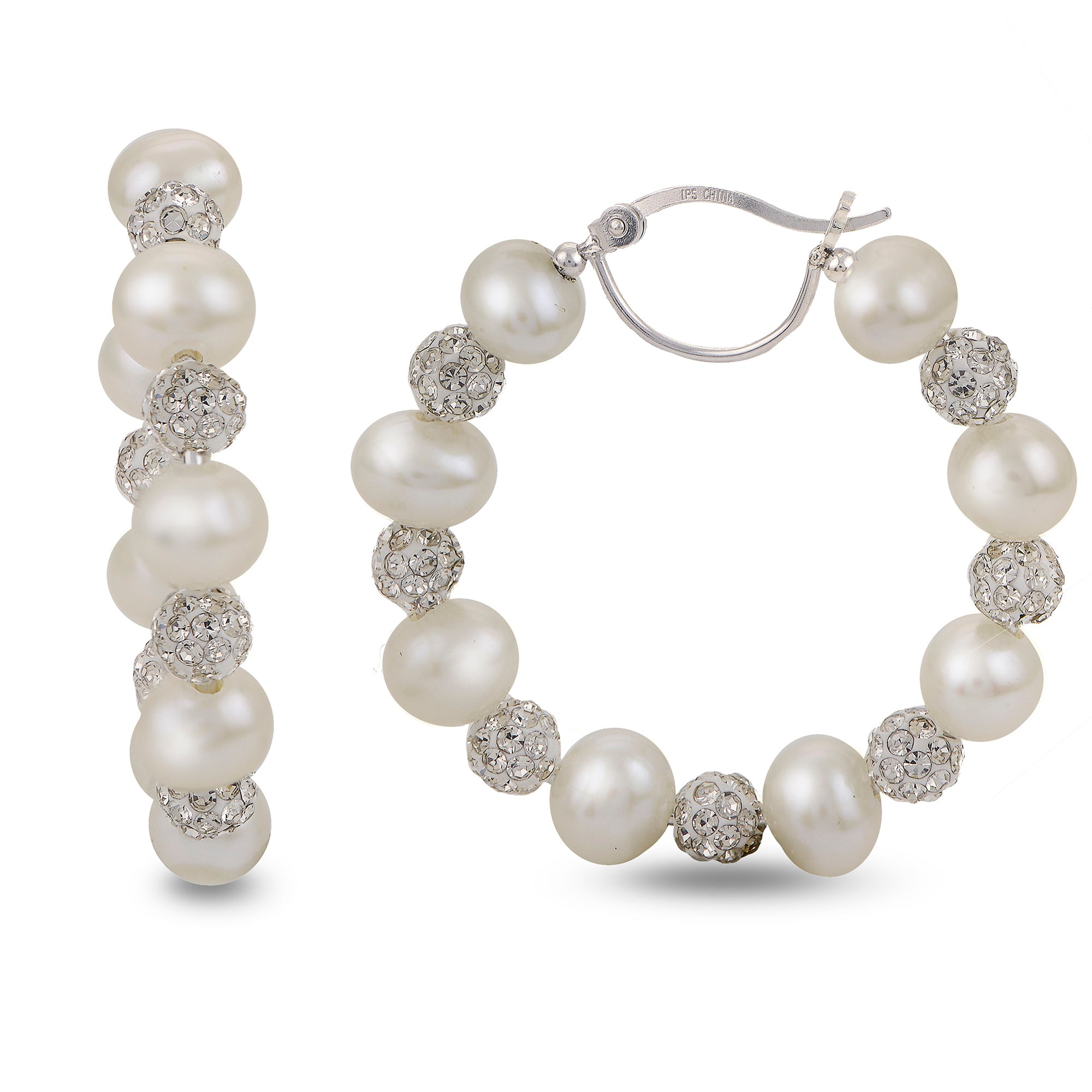 Imperial Pearls Potato Shape Cultured Freshwater Pearl & Crystal Bead 30mm Hoop Earrings - Sterling Silver - 5-6mm