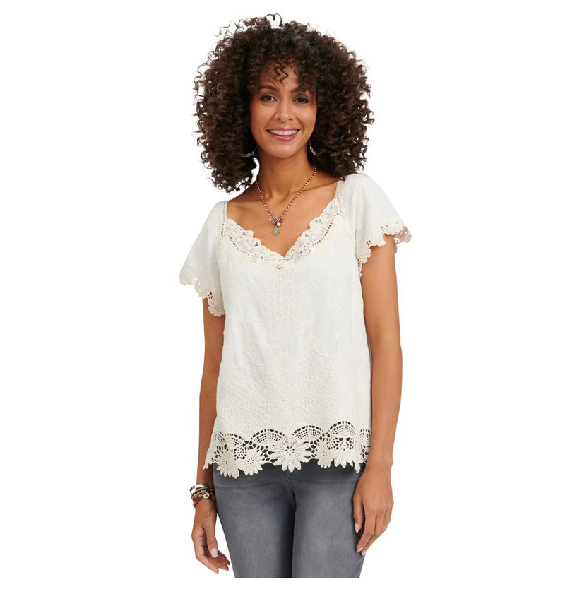 Democracy Womens Flutter Short Sleeve Embroidered Top – ShopCGX