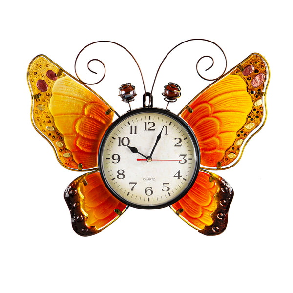 Evergreen Butterfly Metal and Glass Clock