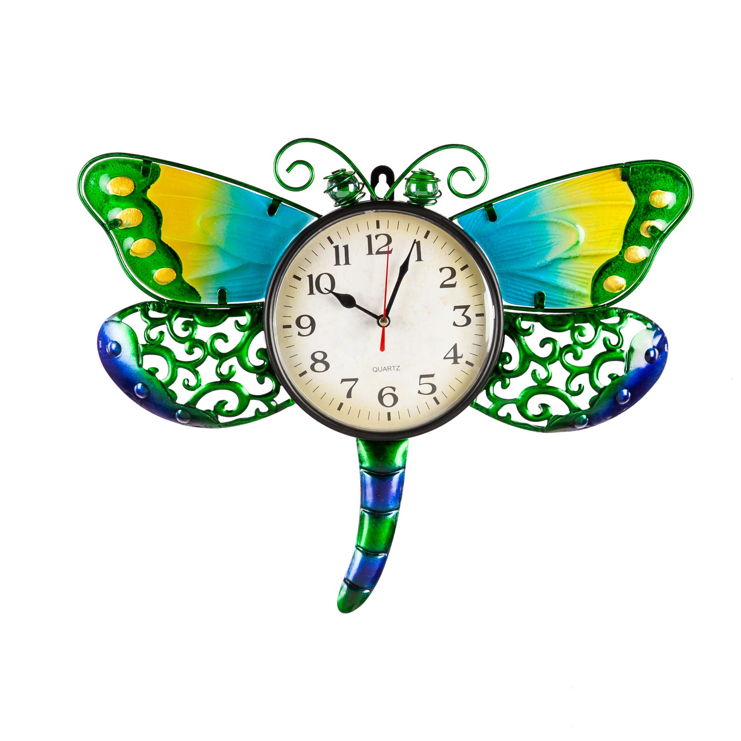 Evergreen Dragonfly Metal and Glass Clock