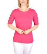 Ruby Rd. Womens Solid Ladder Sleeve Shirt