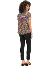 Democracy Womens Cascade Sleeve Embroidered Floral Short Sleeve Top