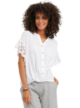 Democracy Womens Scallop Sleeve Button Down Shirt