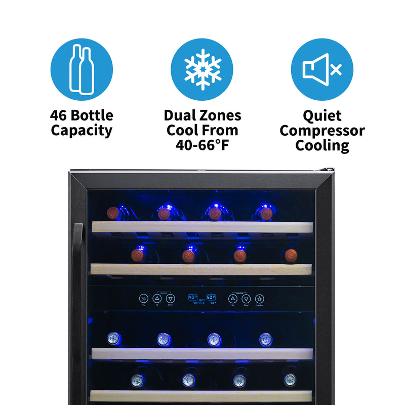 NewAir 24" Built-in 46 Bottle Dual Zone Compressor Wine Cooler