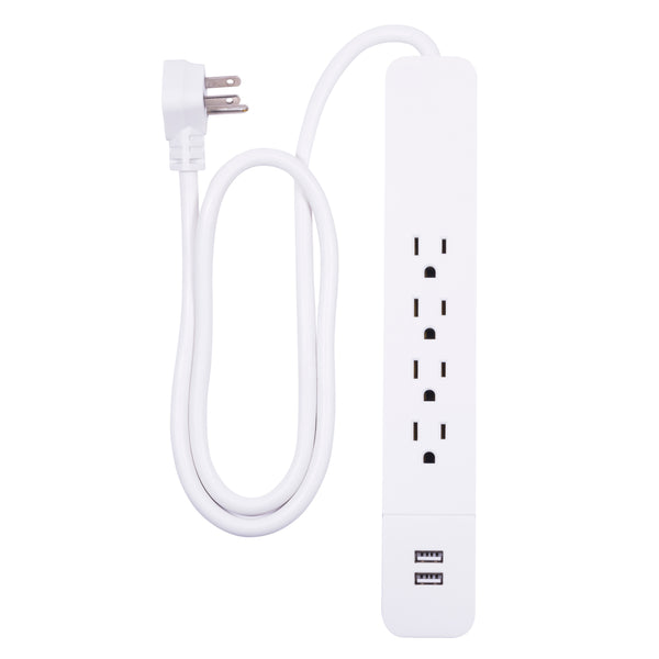 GE 4-Outlet 2 USB Port Surge Protector with 3 Ft Extension Cord