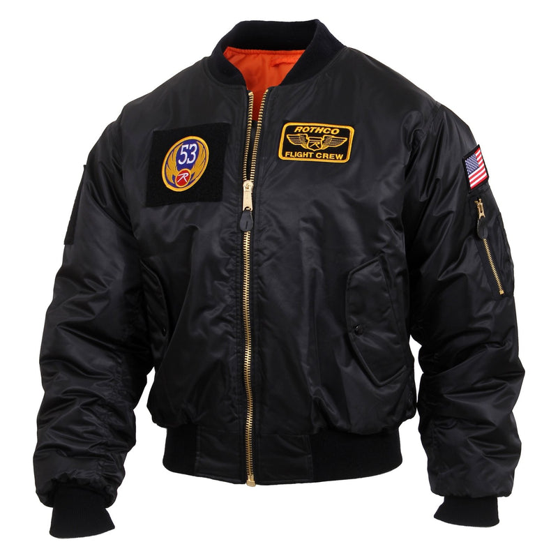 Rothco Mens MA-1 Flight Jacket with Patches - Black - Size 3XL