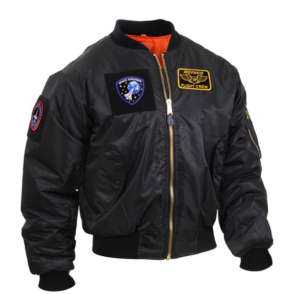 Rothco Mens MA-1 Flight Jacket with Patches - Black - 3XL