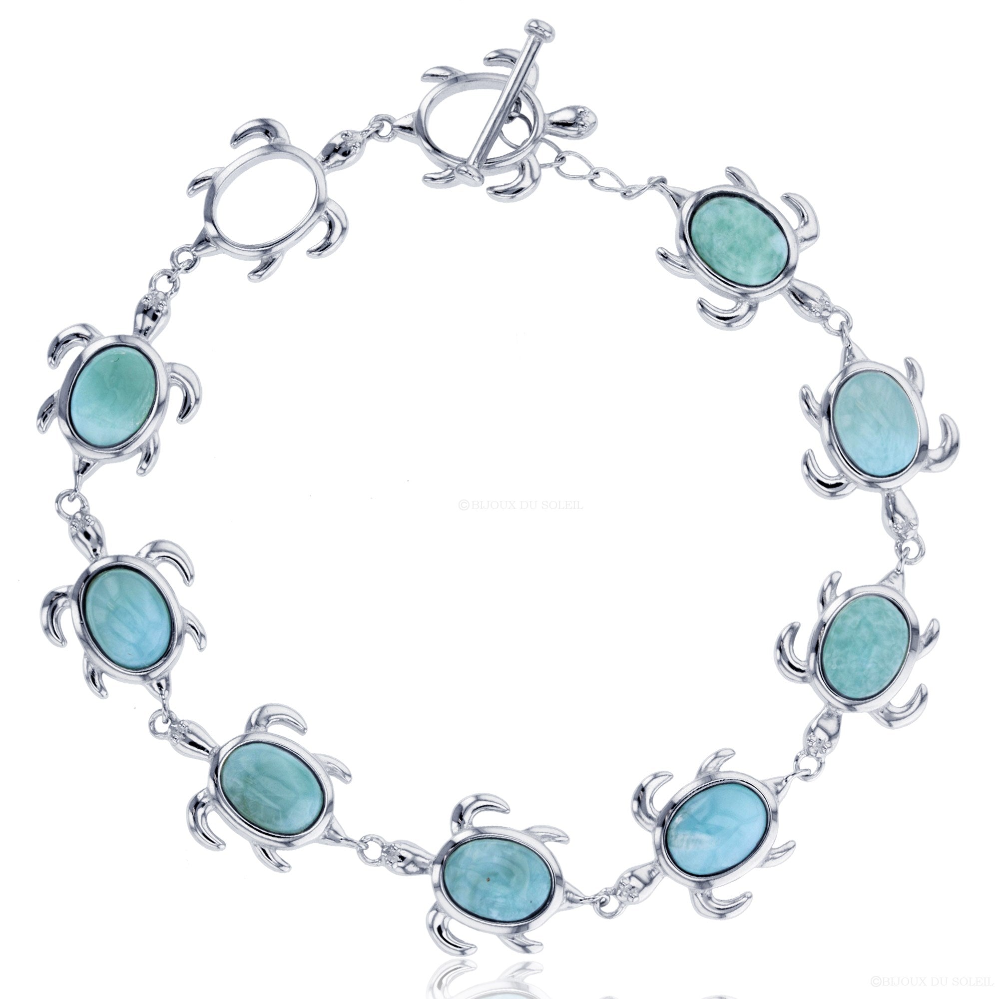 Bijoux Du Soleil Sterling Silver Larimar Turtle Bracelet - 7.5"