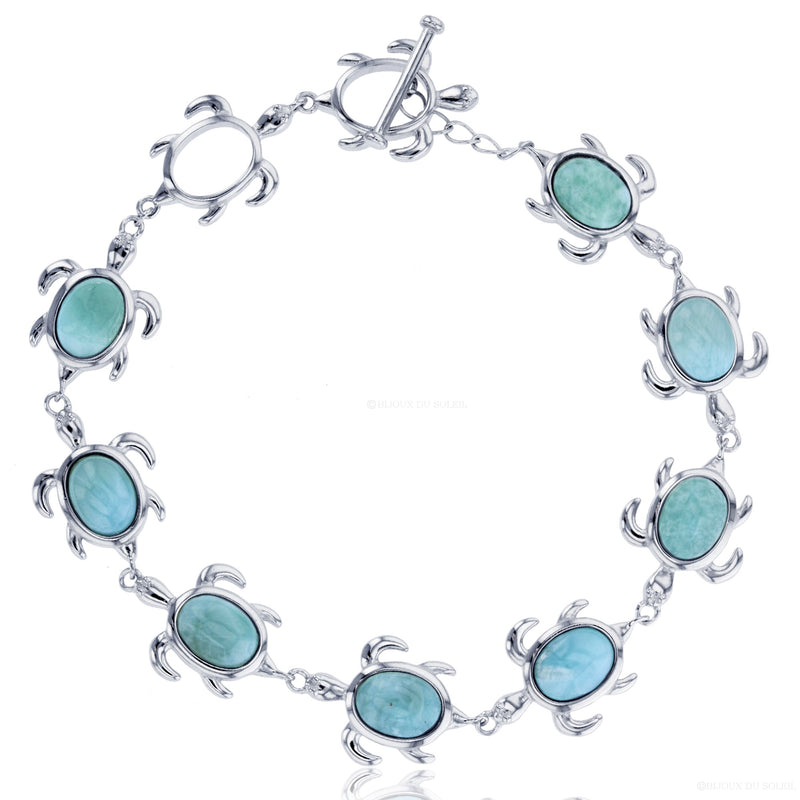 Bijoux Du Soleil Sterling Silver Larimar Turtle Bracelet - 7.5"