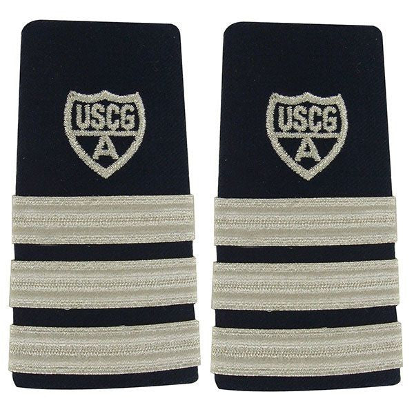 Vanguard Coast Guard Auxiliary Enhanced Male Shoulder Board: Division Commander 3 Stripes & Silver "A"