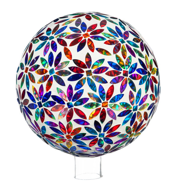 Evergreen 10" Multicolored Flowers Mosaic Glass Gazing Ball