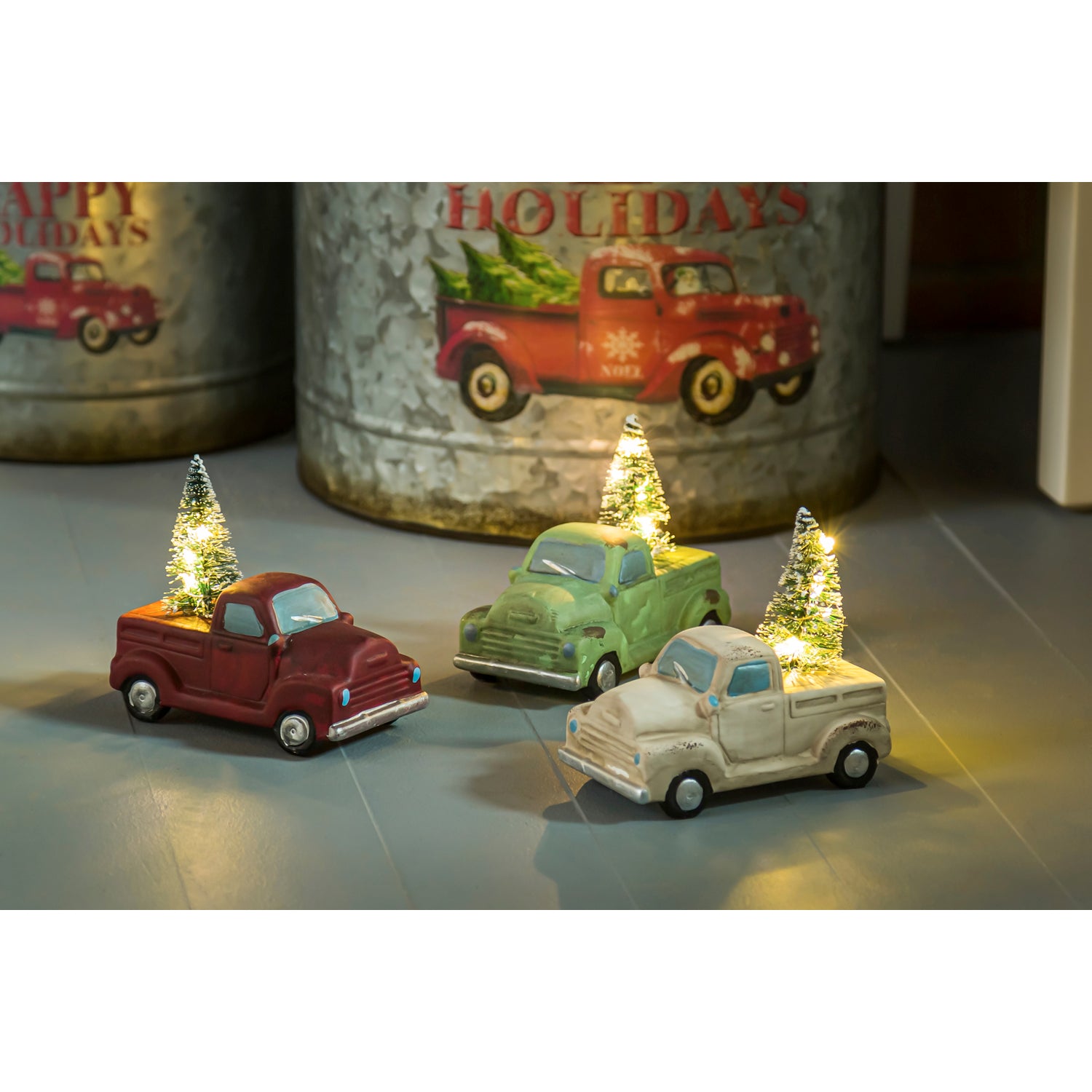 Evergreen Green Holiday Truck with Tree Light Up Ceramic Statuary
