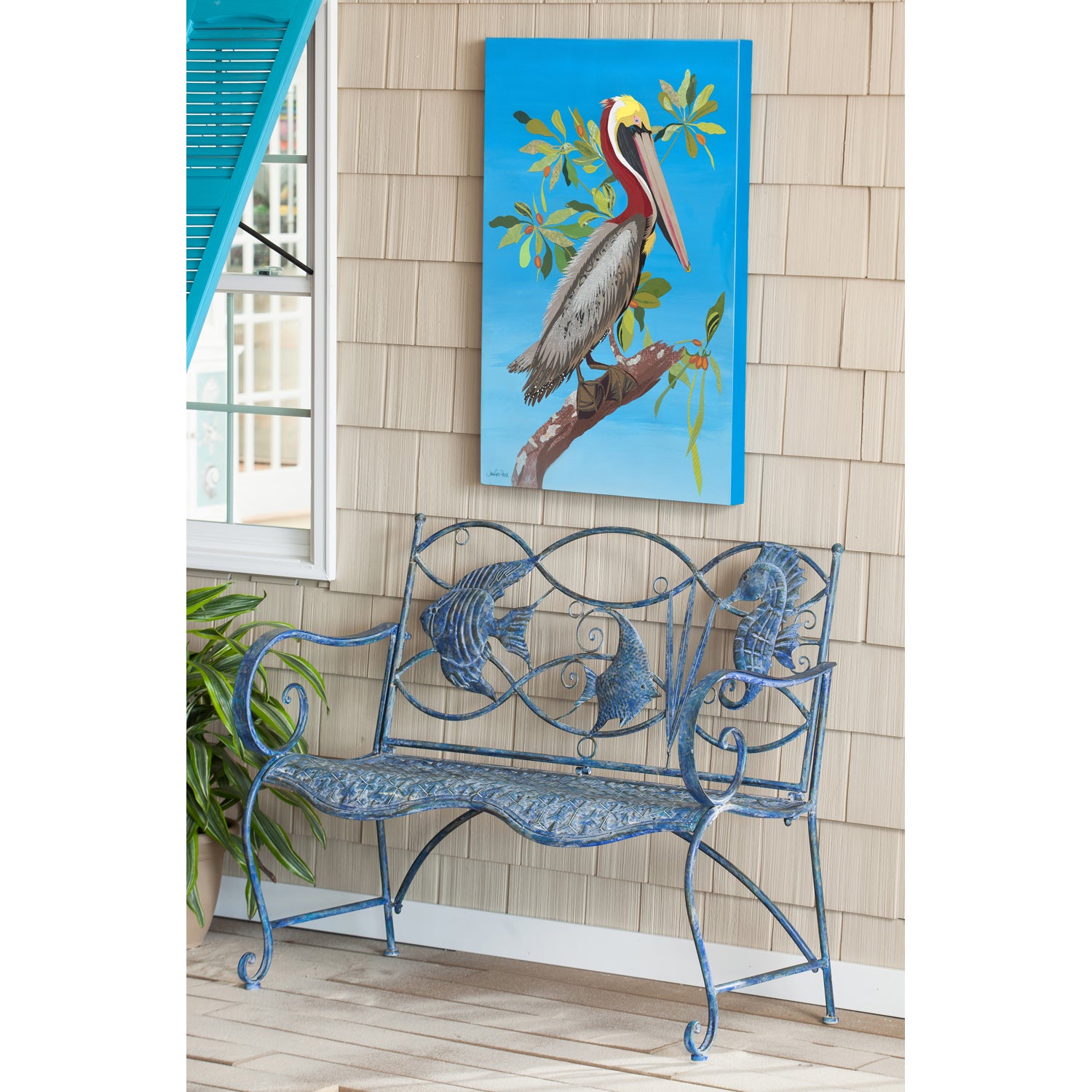 Evergreen Blue Fish Metal Bench