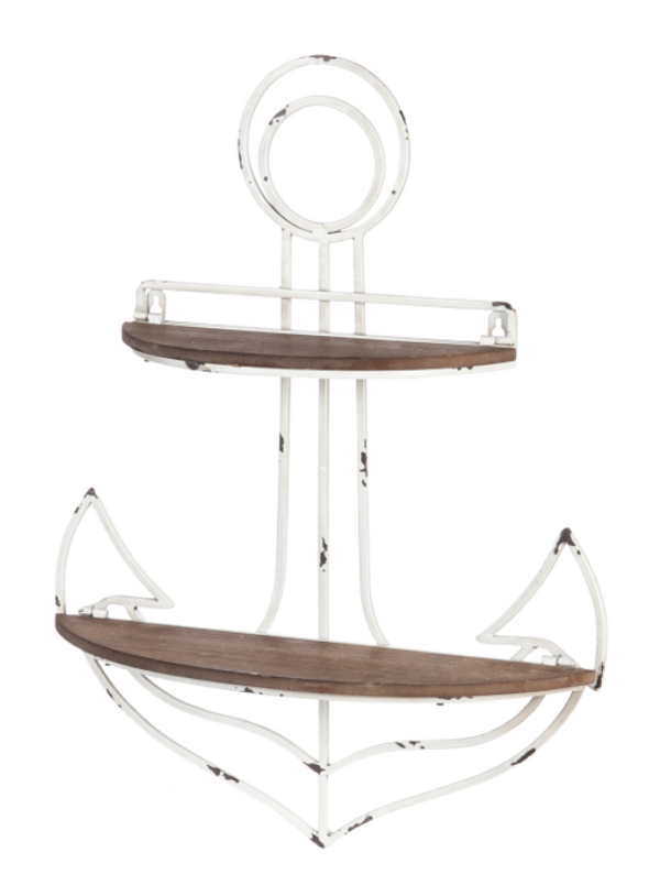 Evergreen Anchor Metal Wall Décor with 2 Tier Wood Shelves