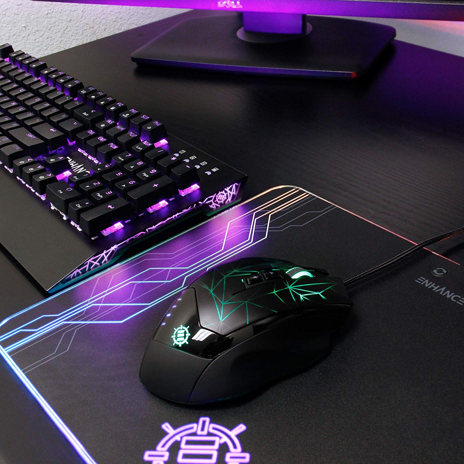 Enhance LED Gaming 7 Light Up Modes Hard Mouse Pad