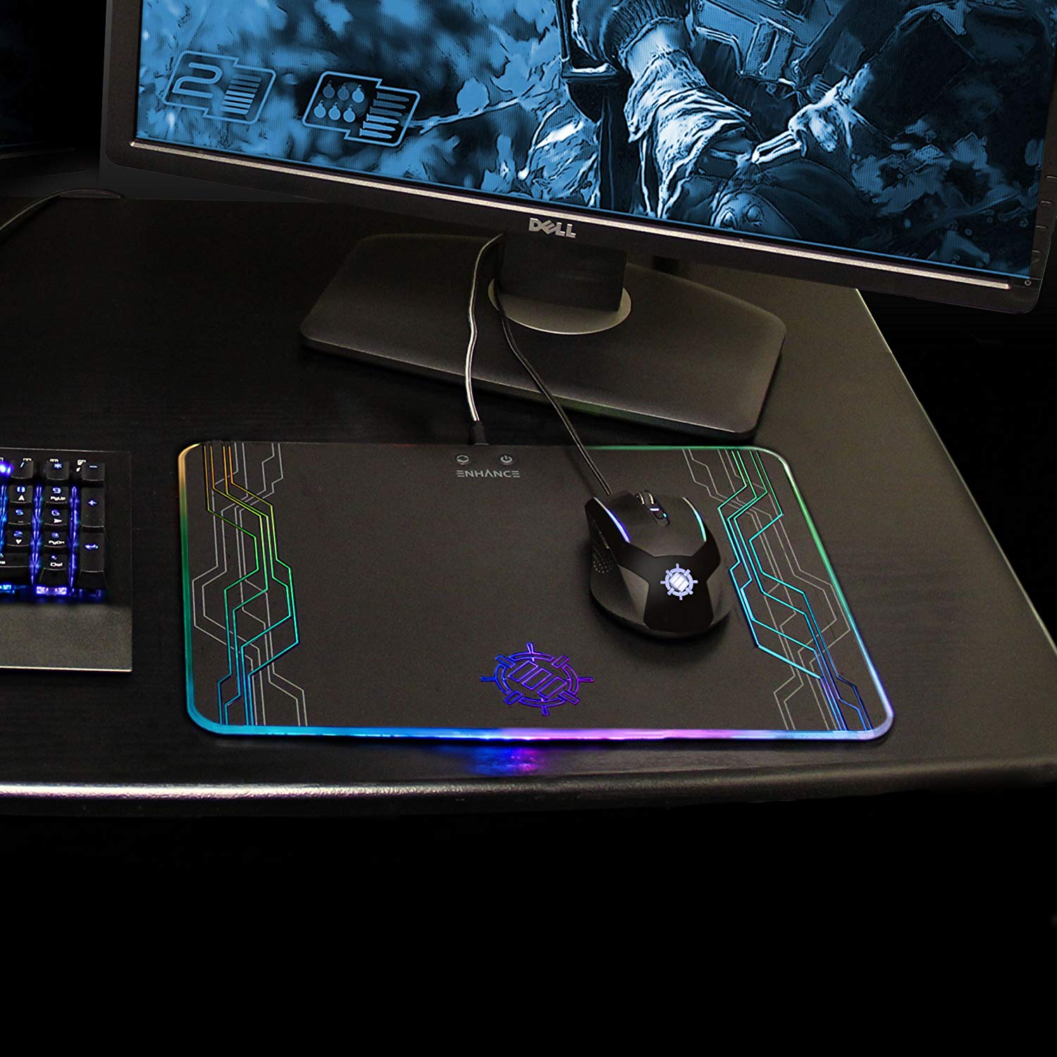 Enhance LED Gaming 7 Light Up Modes Hard Mouse Pad