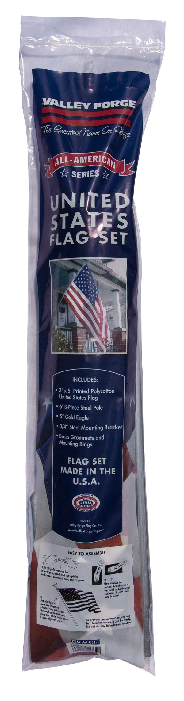 Valley Forge United States Poly-Cotton Flag Kit - 3' x 5'