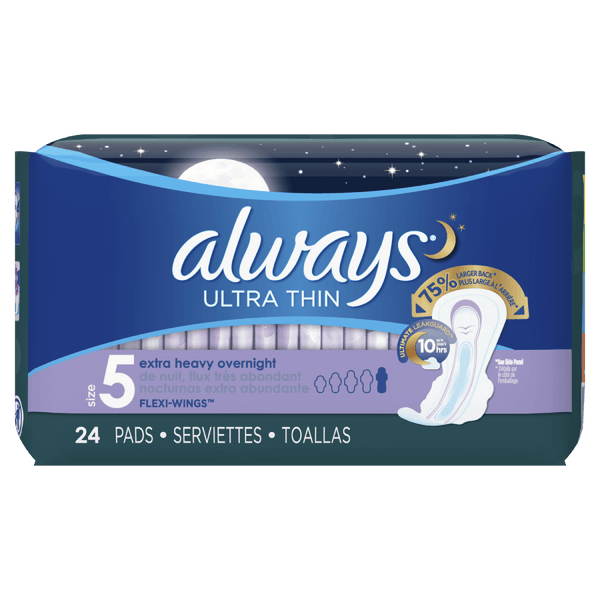 Always Ultra Thin Overnight Pads with Wings - Extra Heavy - 24 Count