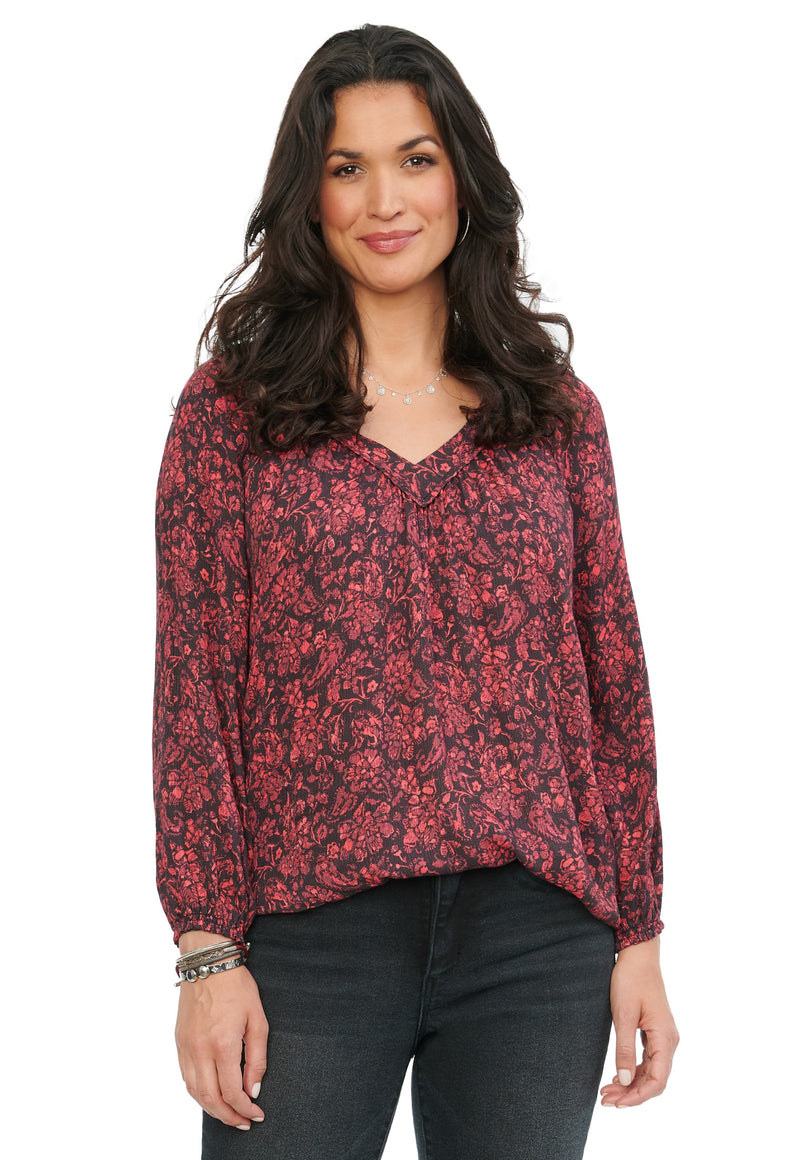 Democracy Womens Floral Paisley Long Sleeve Top