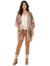 Democracy Womens Ruffle Sleeve Patchwork Animal Print Woven Kimono