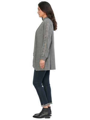 Democracy Womens Lace Inset Cascade Open Front Gray Cardigan