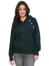 Democracy Womens Blouson Long Sleeve Rhinestone Buttoned Drawstring Hoodie