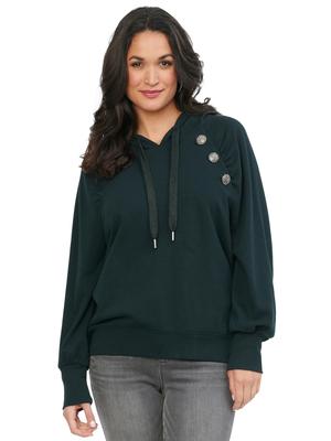 Democracy Womens Blouson Long Sleeve Rhinestone Buttoned Drawstring Hoodie