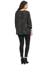 Democracy Womens 3/4 Sleeve Half Placket Splatter Print Black Woven Top
