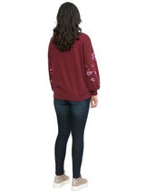 Democracy Womens Blouson Sleeve Funnel Neck Floral Embroidered Sweatshirt