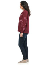 Democracy Womens Blouson Sleeve Funnel Neck Floral Embroidered Sweatshirt