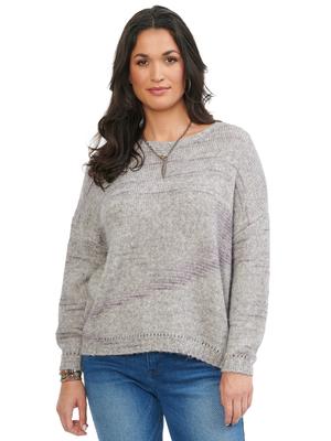 Democracy Womens Long Sleeve Pointelle Notch Back Space Dyed Sweater
