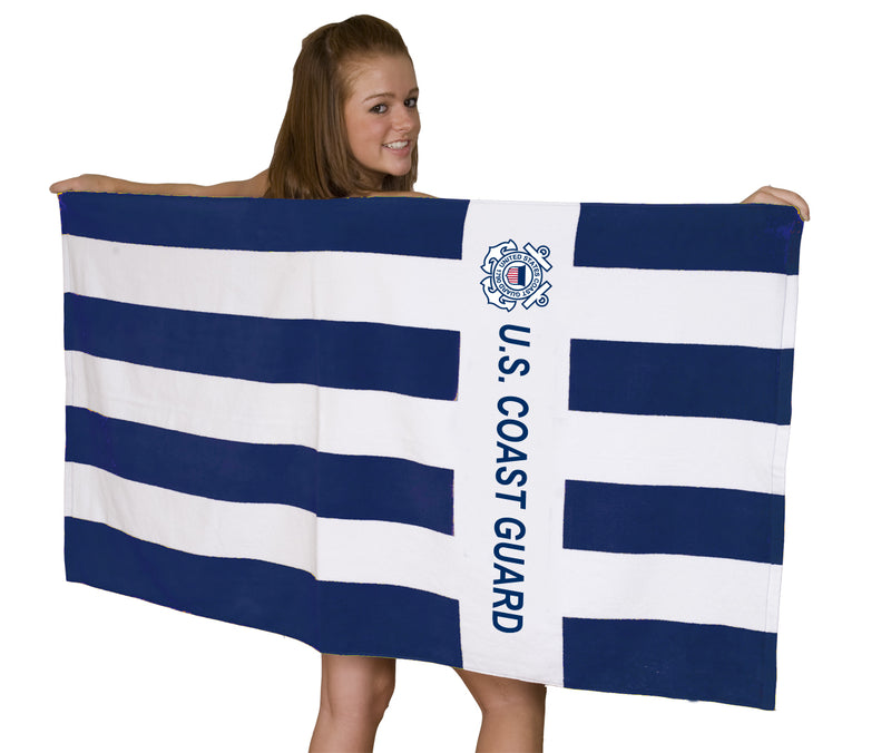 Coast Guard Cabana Rugby Beach and Bath Towel - Navy Blue and White