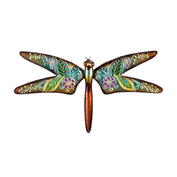 Evergreen Rust and Yellow Boho Dragonfly