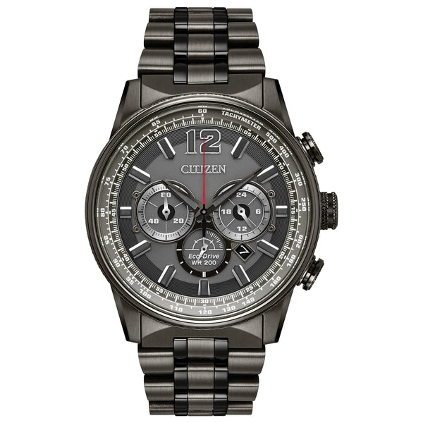 Citizen Mens Nighthawk Eco-Drive Watch - Gray Stainless Steel Bracelet