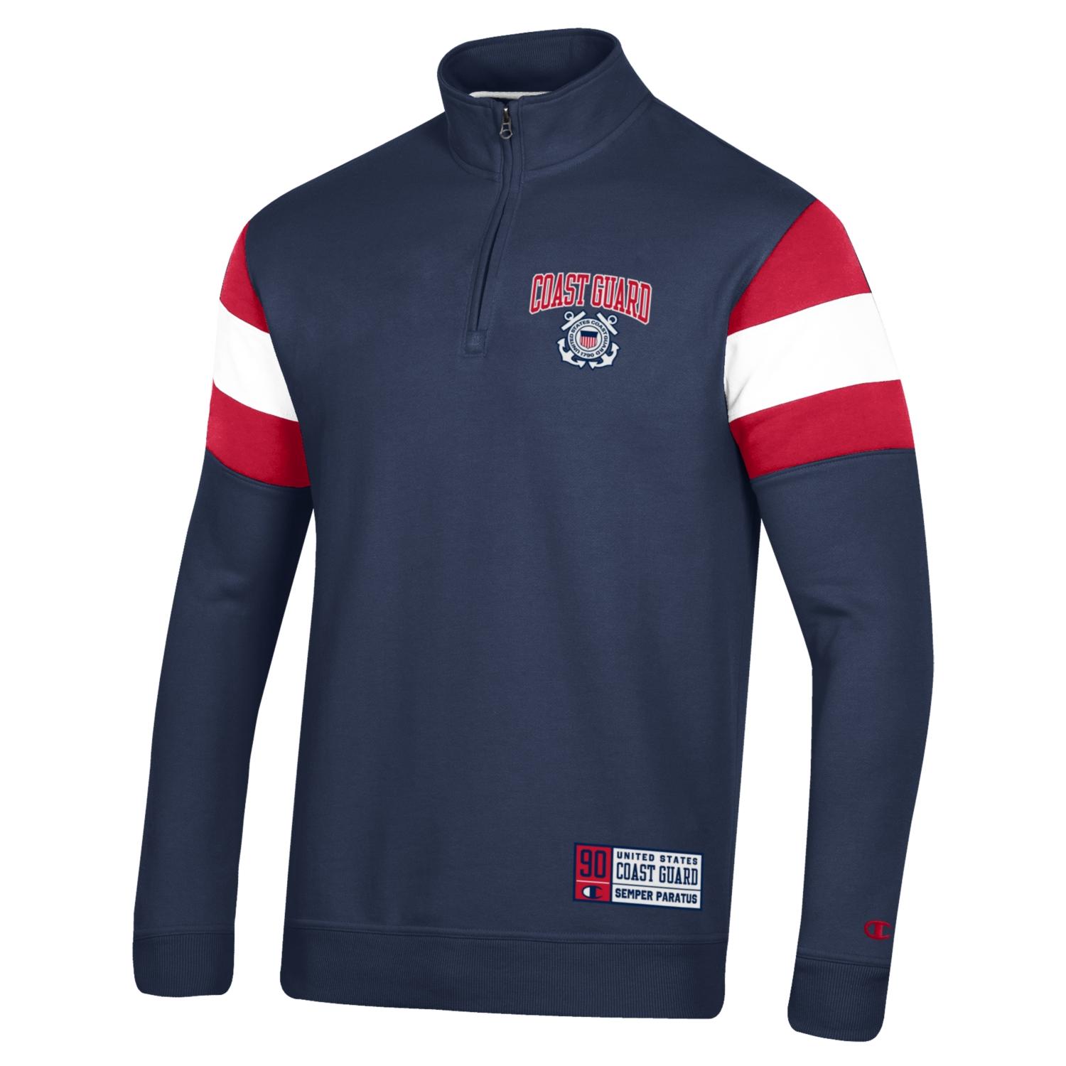 Coast Guard Champion Mens Superfan 1/4 Zip Fleece Long Sleeve Shirt