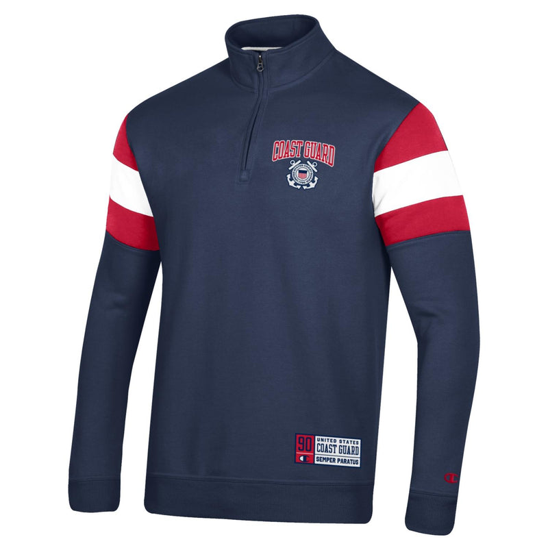 Coast Guard Champion Mens Superfan 1/4 Zip Fleece Long Sleeve Shirt