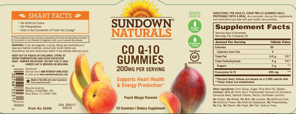 Sundown Naturals CoQ10 Dietary Supplement Peach Mango Gummies - 200 mg - 50 Count