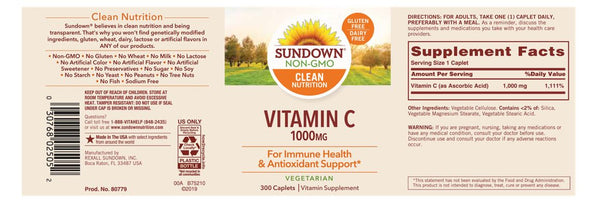 Sundown Naturals Vitamin C Vitamin Supplement Capsules - 1000mg - 300 Count