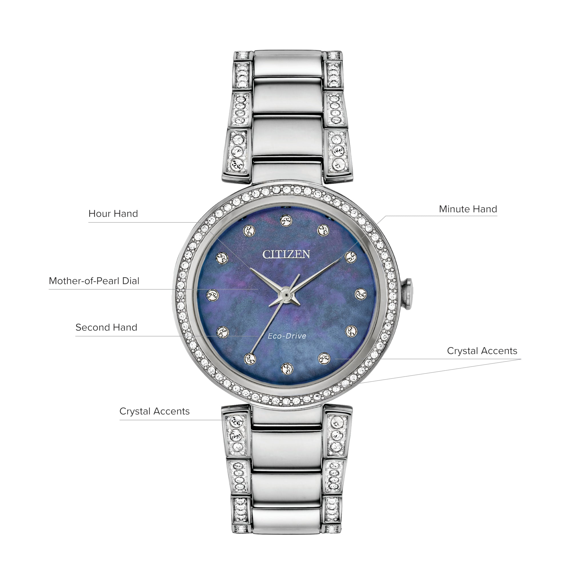 Citizen Womens Silhouette Crystal Eco-Drive Watch - Silver-Tone Stainless Steel Bracelet