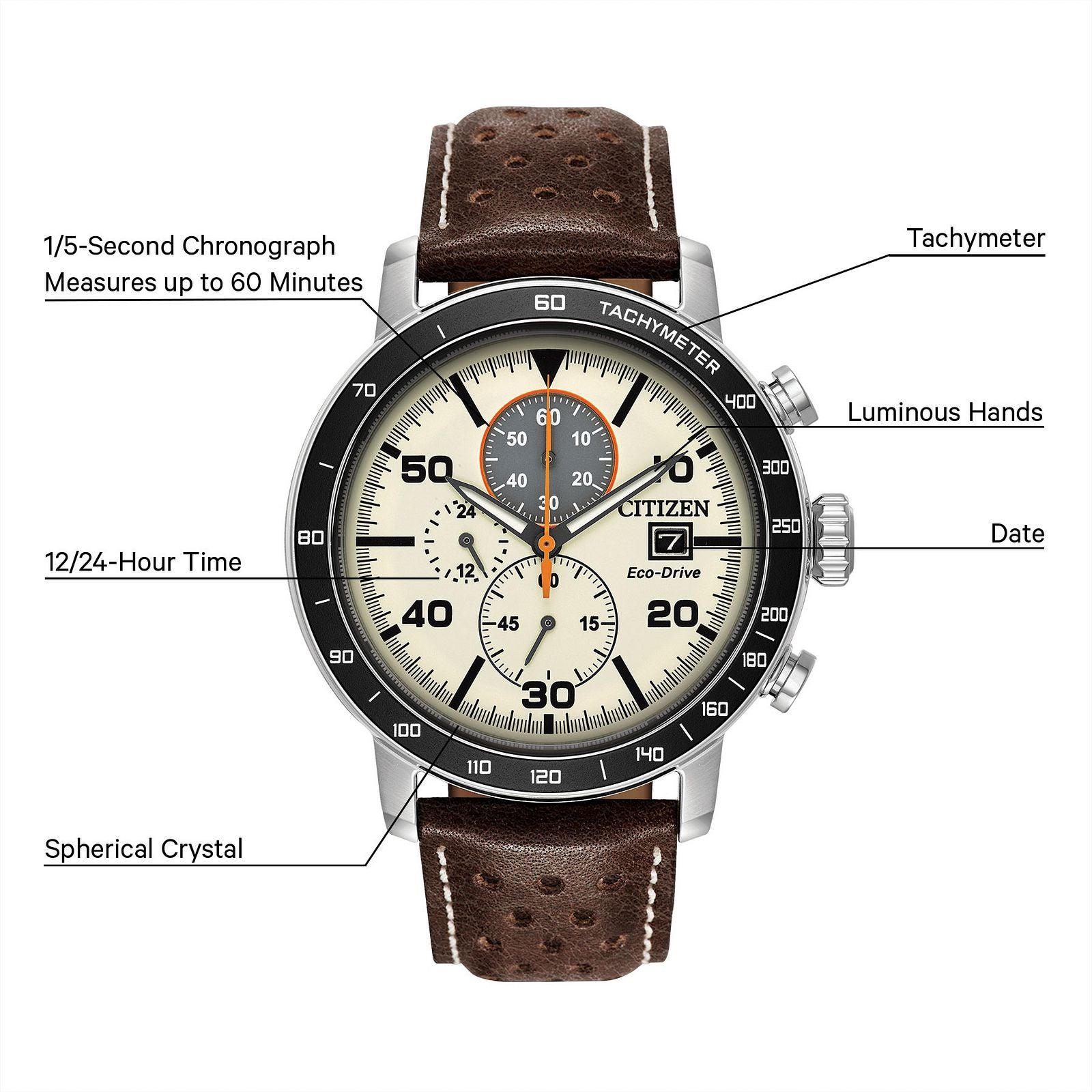 Citizen Mens Brycen Eco-Drive Watch - Brown Leather Strap