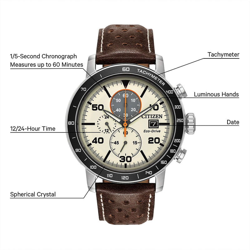 Citizen Mens Brycen Eco-Drive Watch - Brown Leather Strap