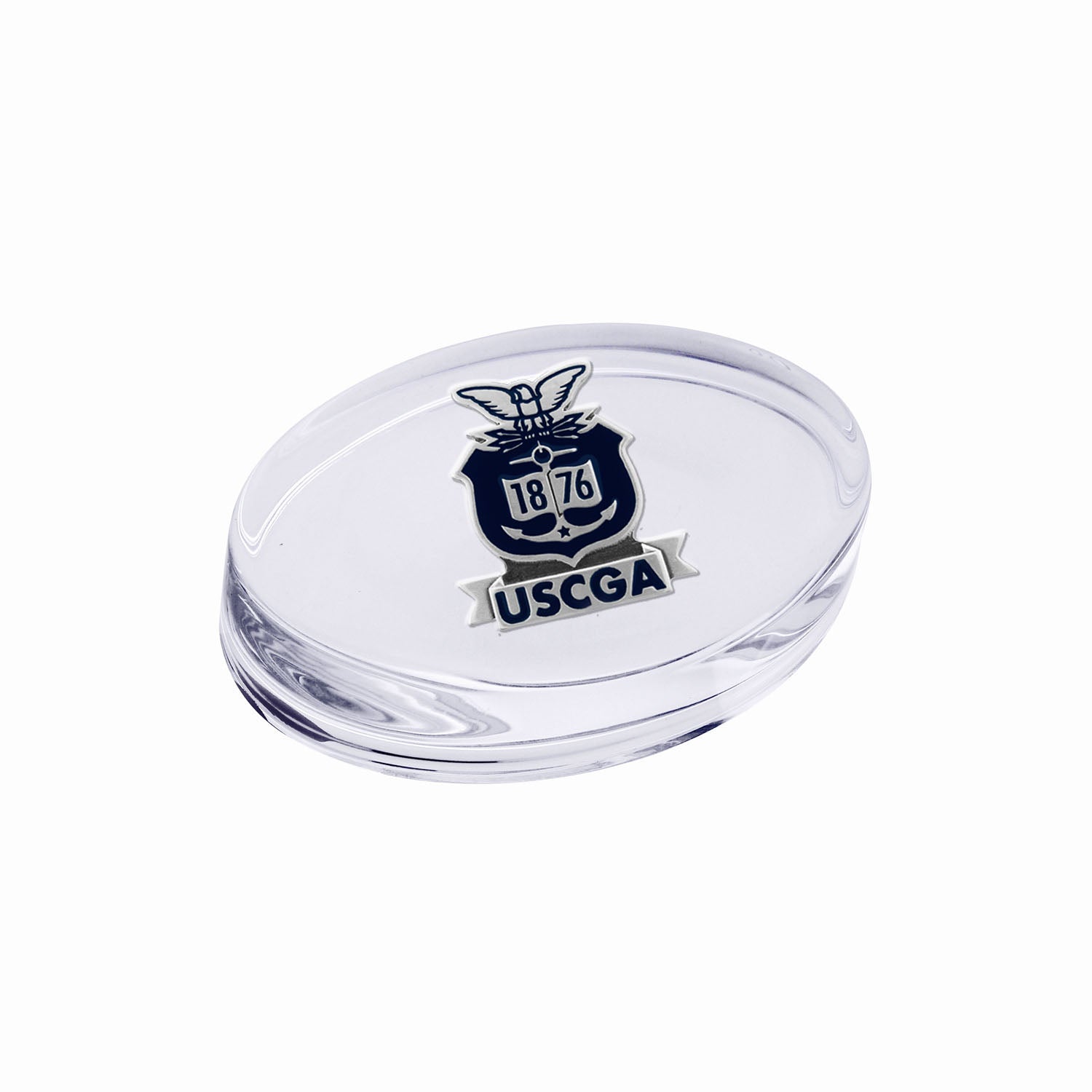 Coast Guard Academy Sparta Pewter Glass Paperweight